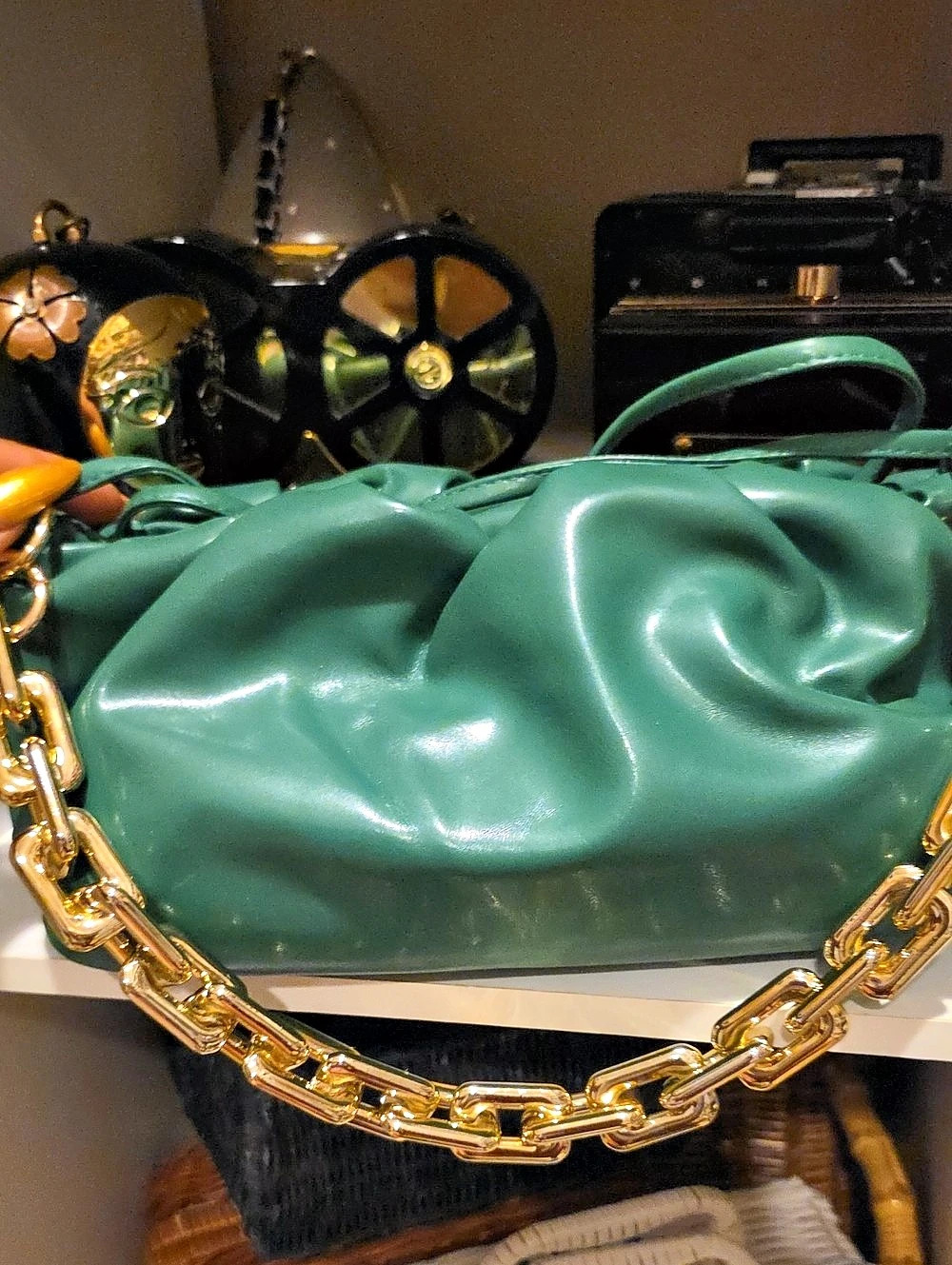 Green Ruched Chain Shoulder Bag ,,brand New.
